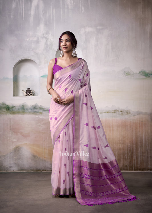 Lilac Purple Floral Cotton Woven Saree 