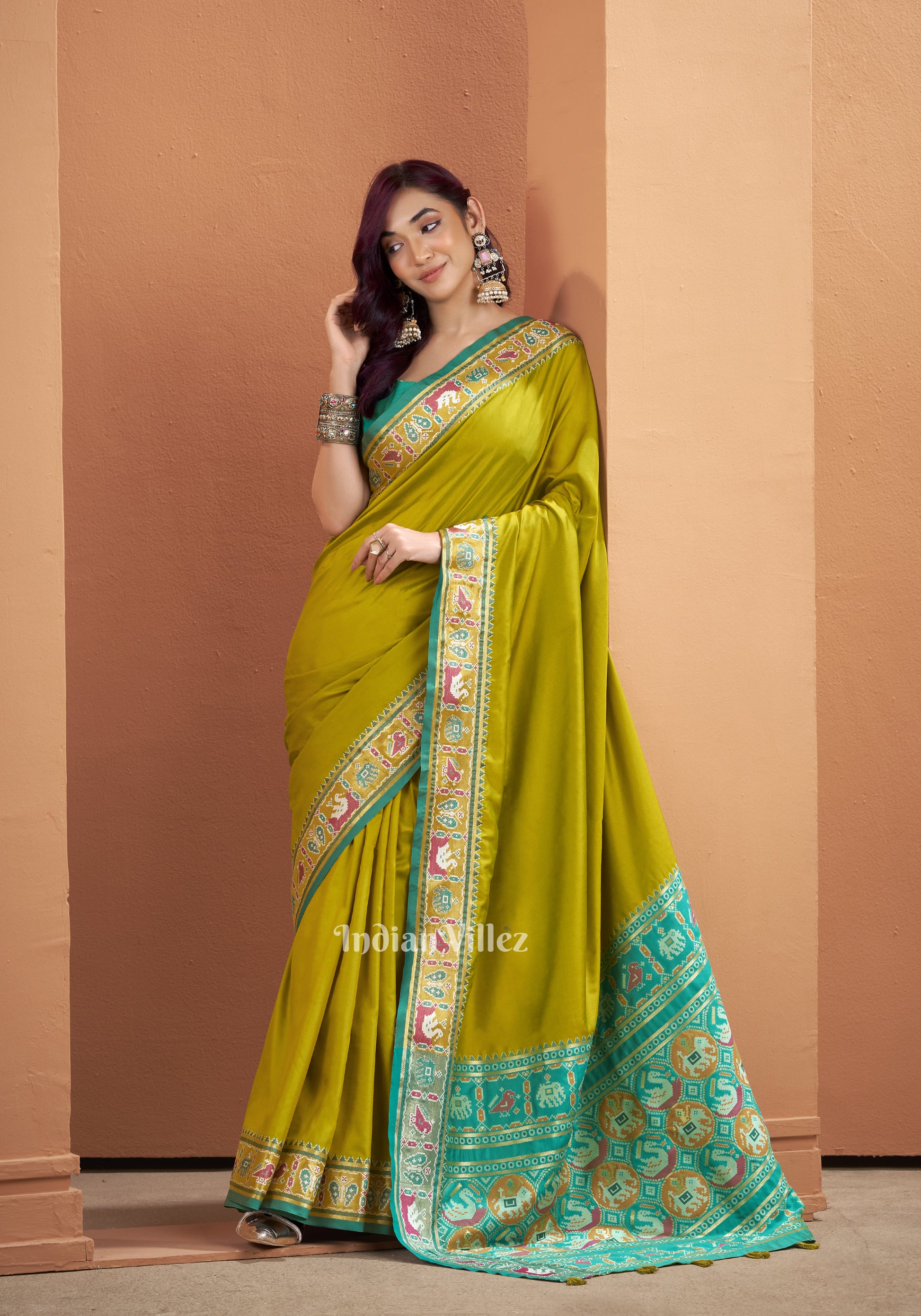 Lime Green Woven Banarasi Patola Silk Saree 