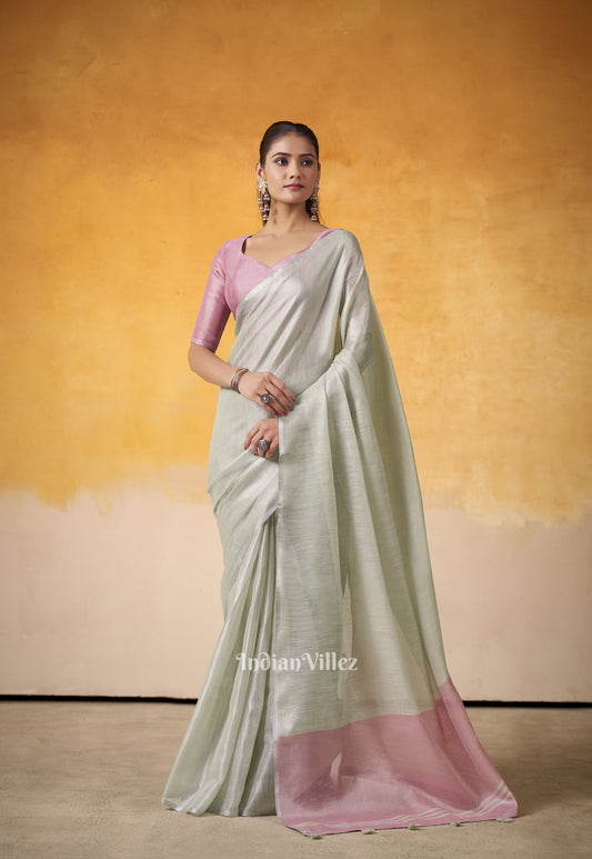 Beige Pink Banarasi Tissue Silk Saree