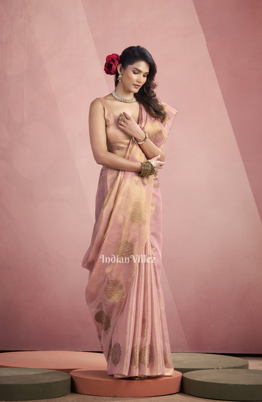 Baby Pink Tissue Silk Zari Woven Saree