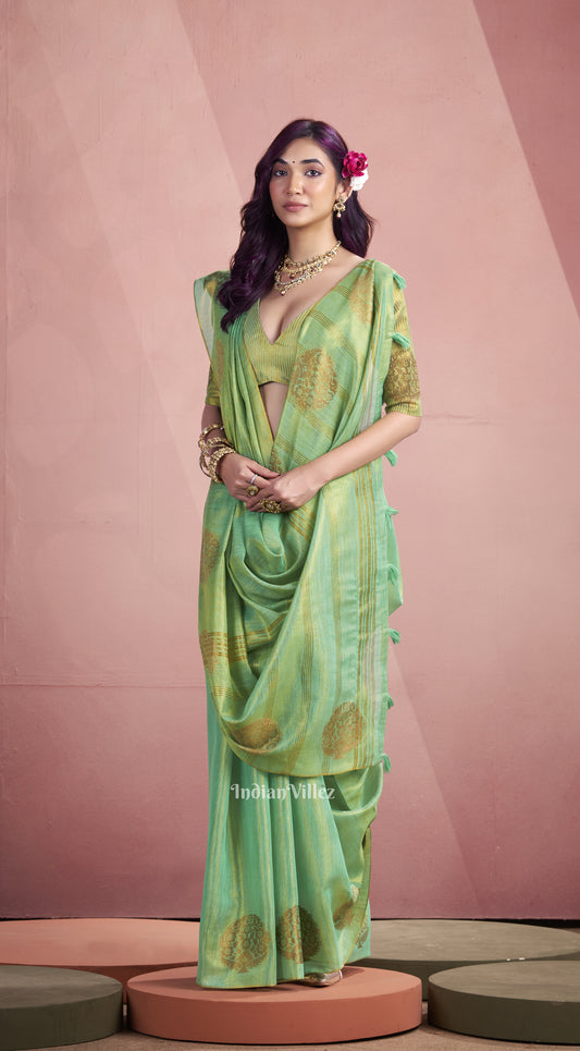 Sea Green Tissue Silk Zari Woven Saree