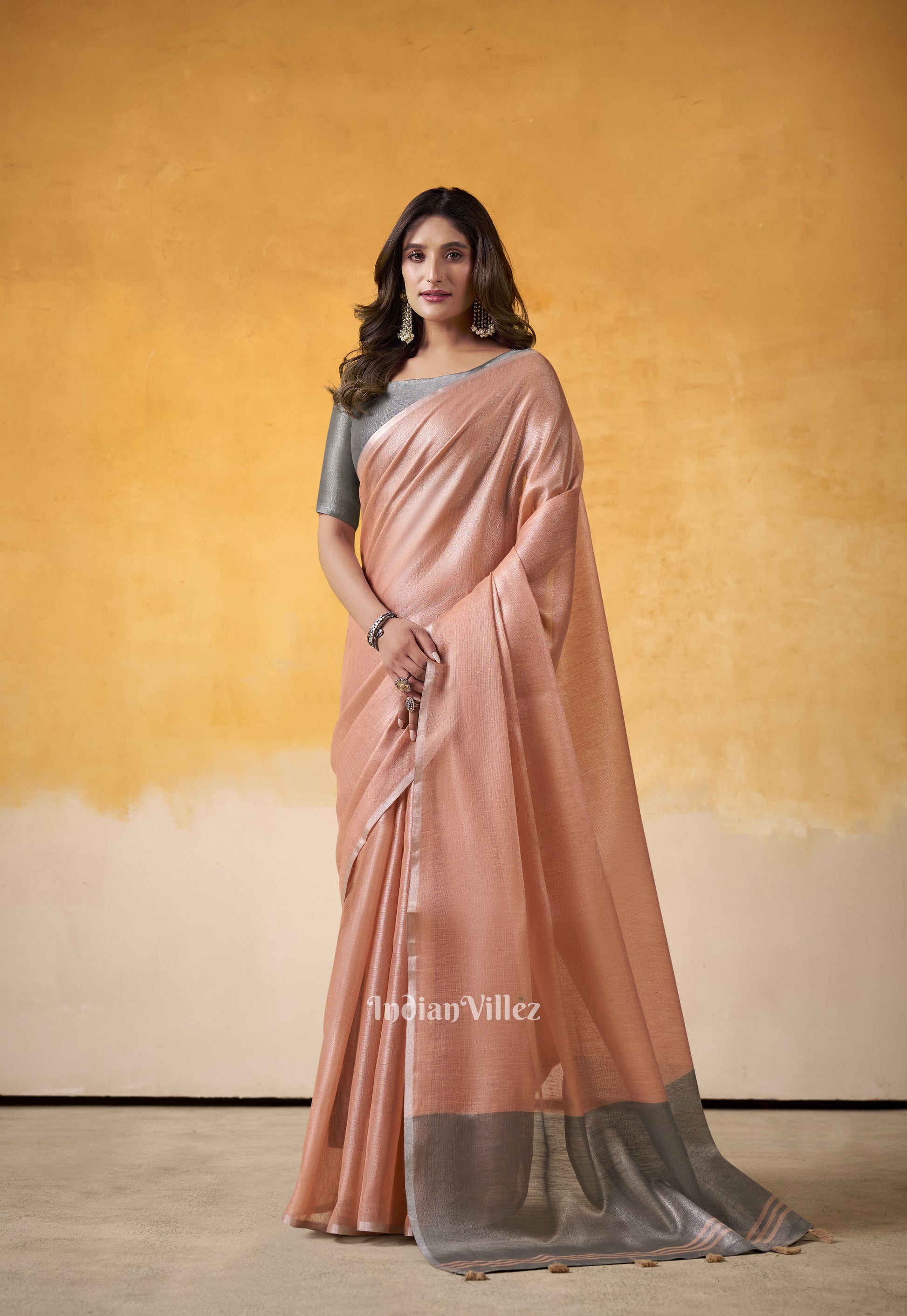 Peach Banarasi Tissue Silk Saree 