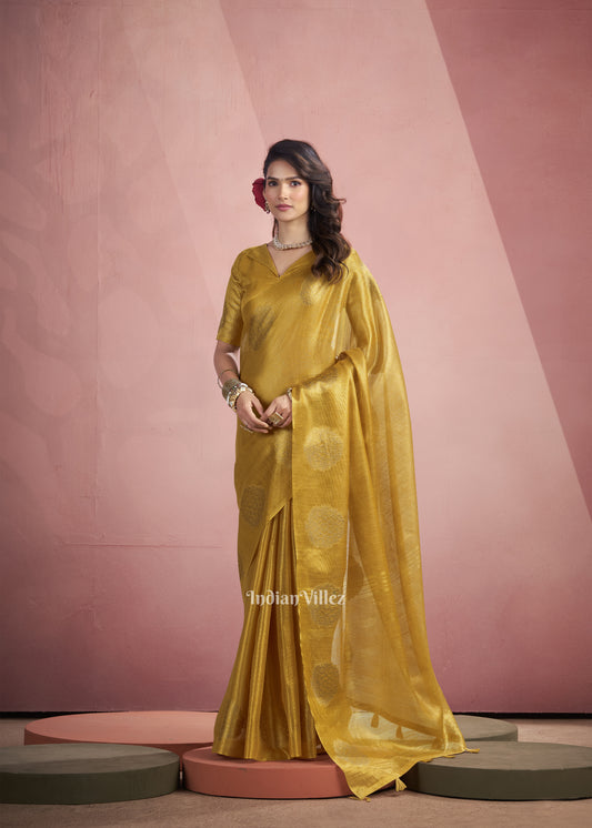 Golden Yellow Tissue Silk Zari Woven Saree