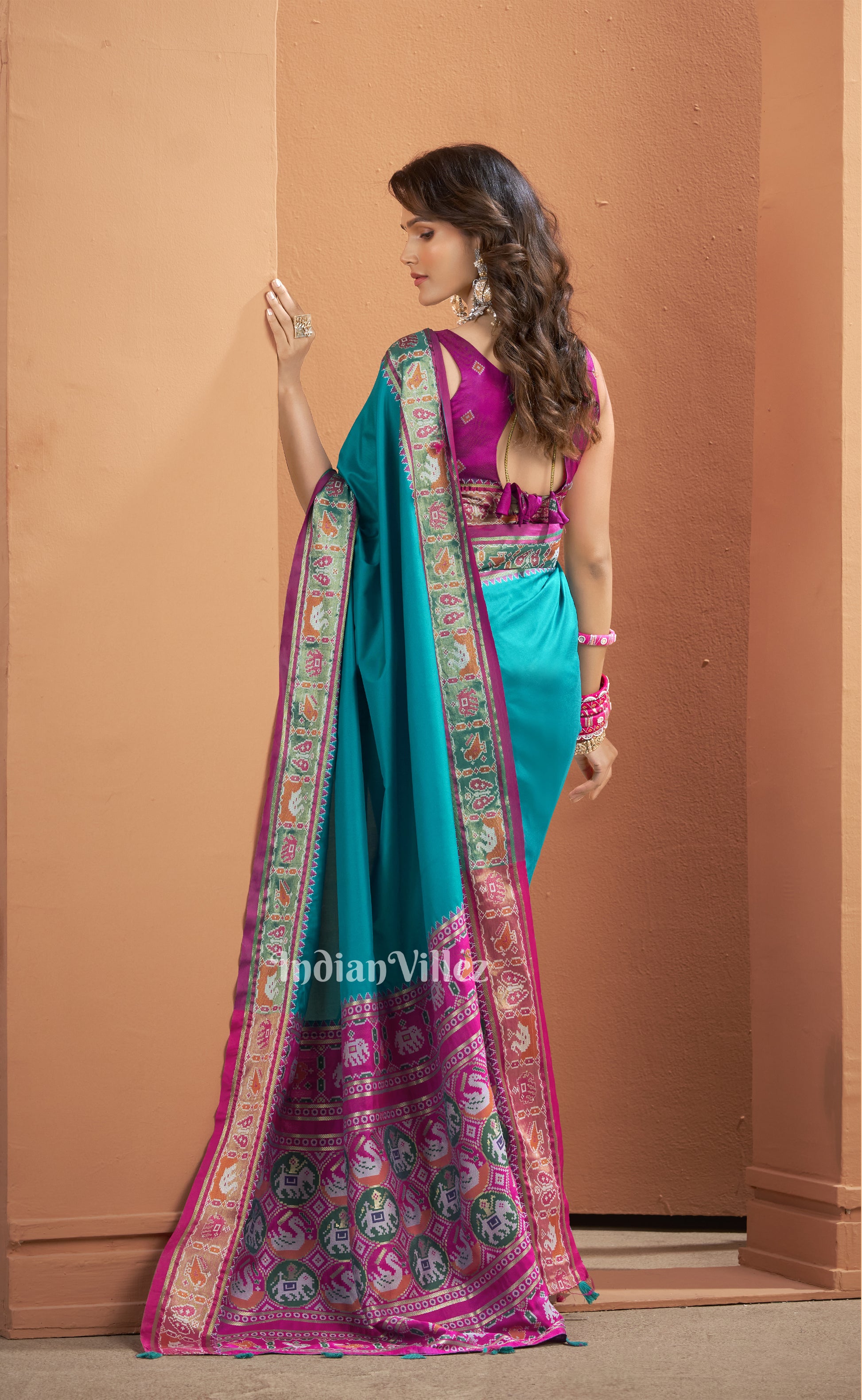 Teal Blue Woven Banarasi Patola Silk Saree 