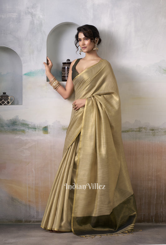 Golden Tissue Silk Woven Plain Saree 