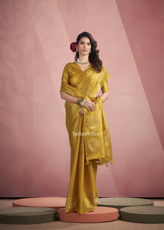 Golden Yellow Tissue Silk Zari Woven Saree