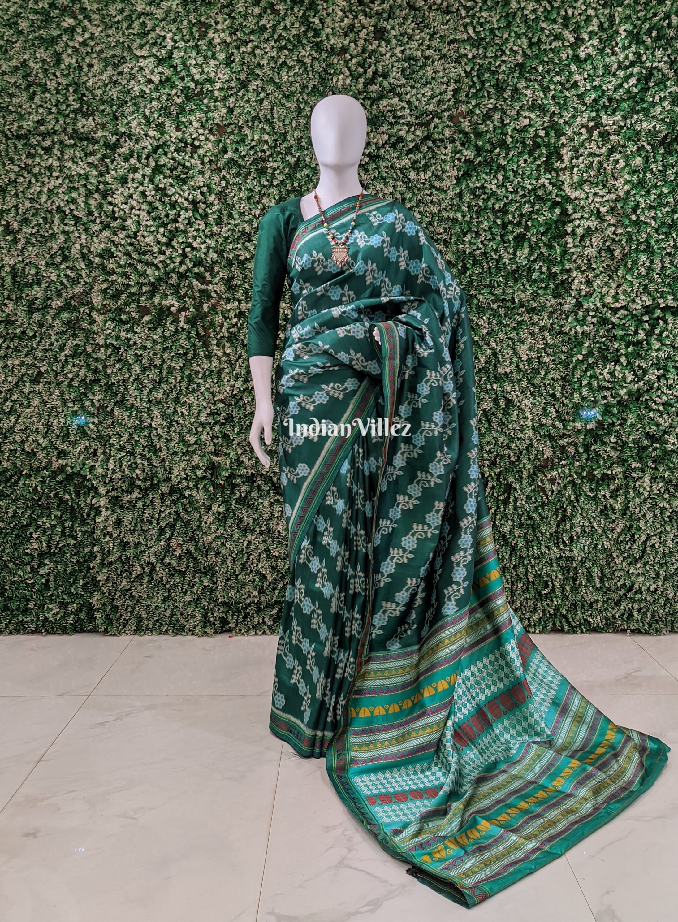 Teal Green Dongria Border Designer Contemporary Silk Saree