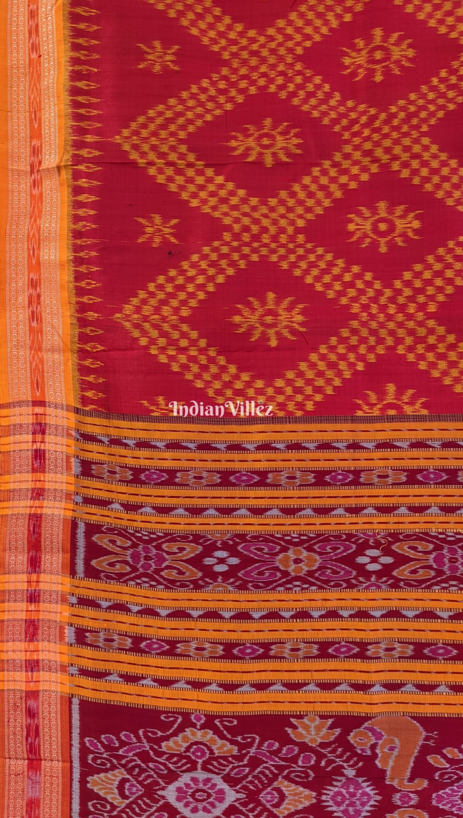 Crimson Red Tarabali Odisha Ikat Khandua Silk Saree