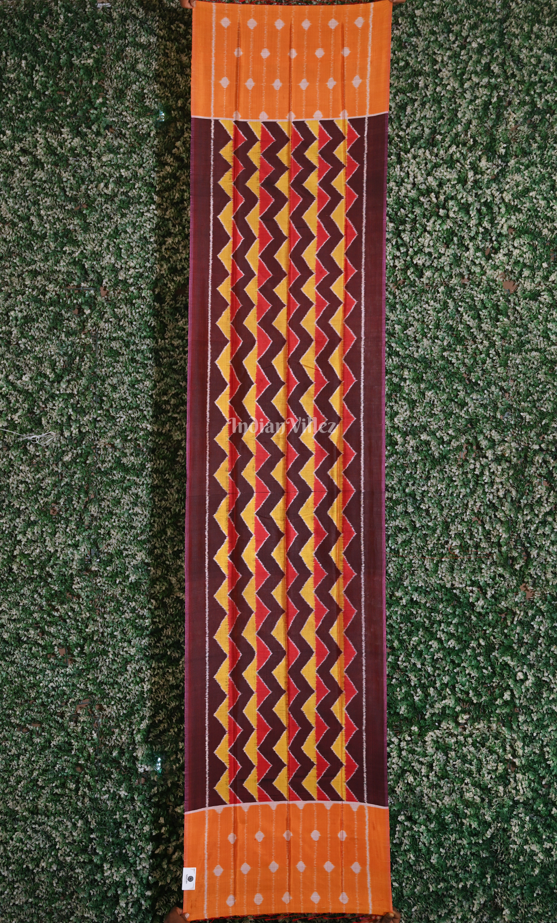 Orange Coffee Waves Design Odisha Ikat Pure Sambalpuri Silk Stole