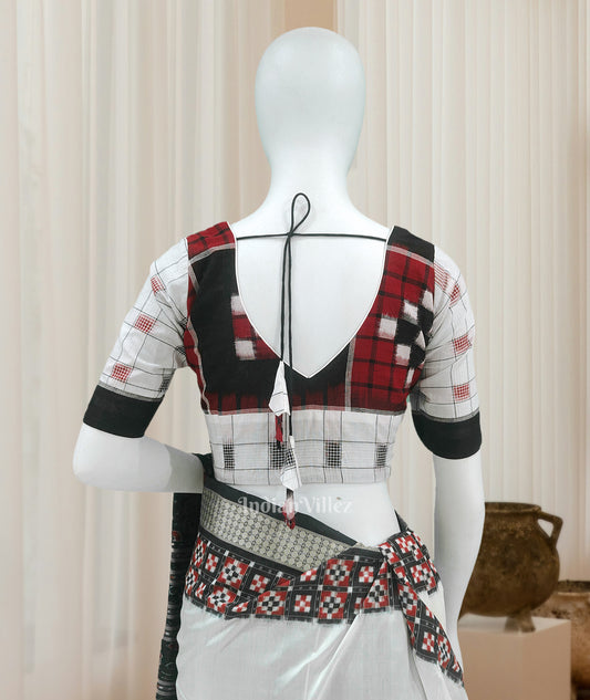 Red Black Pasapali Odisha Ikat Sambalpuri Cotton Blouse