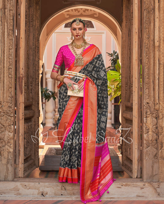 Lilac Maroon Pochampally Kanjivaram soft Silk Saree