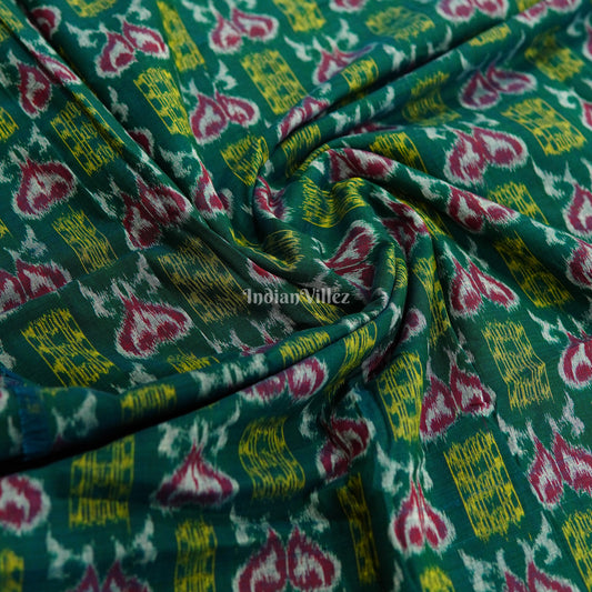 Dark Green Fish Theme Cotton Ikat Fabric