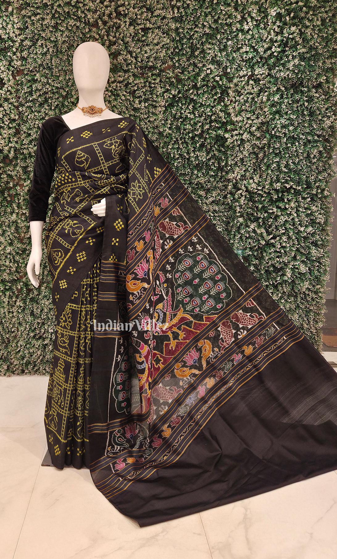 Black Neon Yellow Nabakothi Contemporary Designer Silk Saree