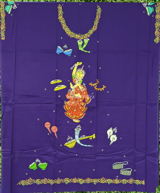 Purple Nartaki Theme Pattachitra Kurti Cotton Dress Material 