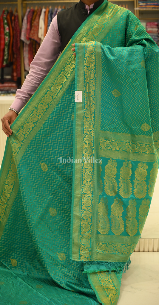 Rama Green Pure Satin Kanjivaram Silk Saree with Brocade Work