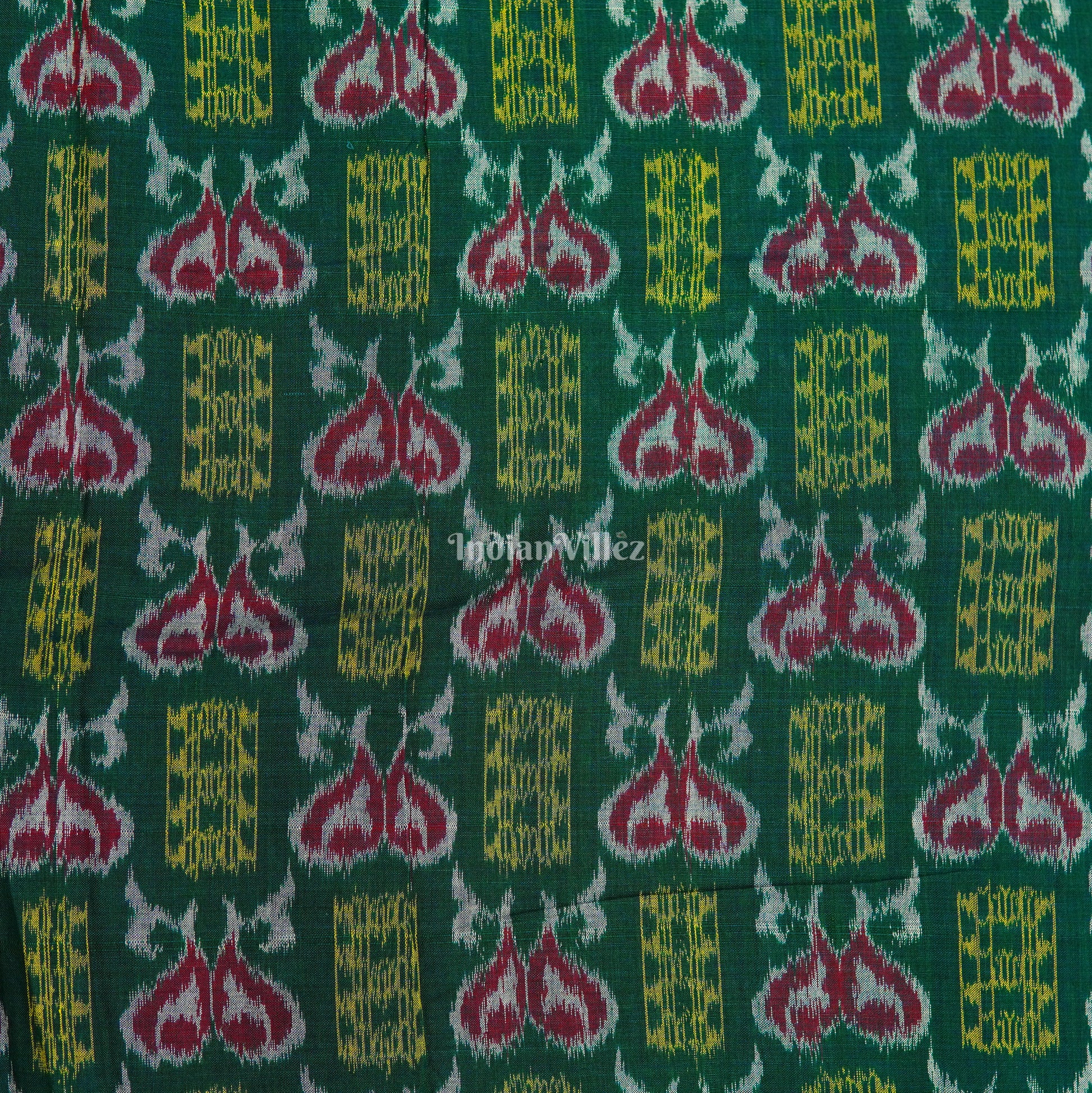 Dark Green Fish Theme Cotton Ikat Fabric