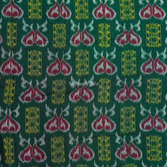 Dark Green Fish Theme Cotton Ikat Fabric