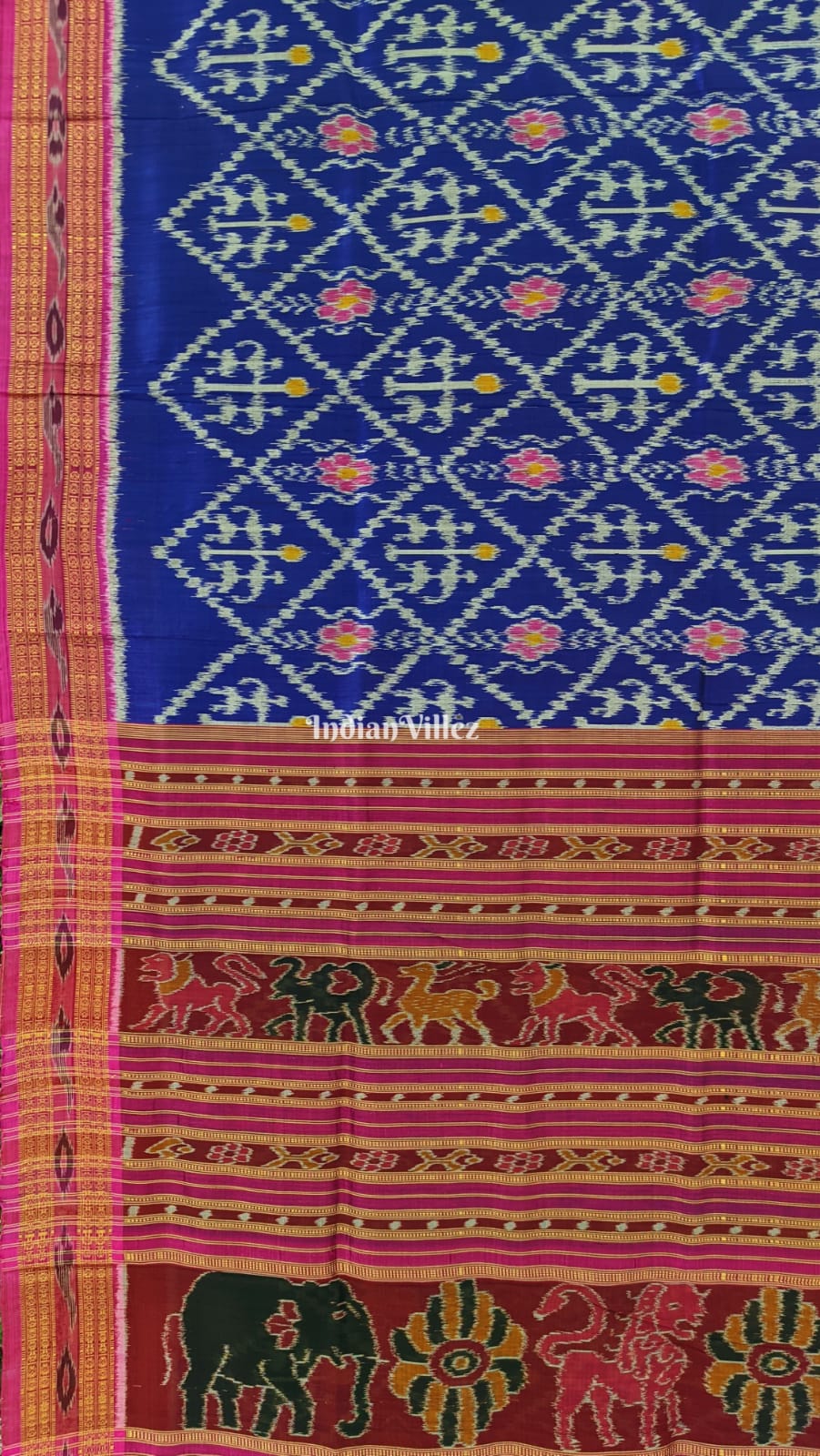 Azure Blue Tribal Khandua Silk Saree