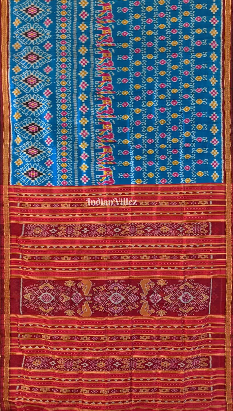 Azure Blue Odisha Handloom Khandua Silk Saree