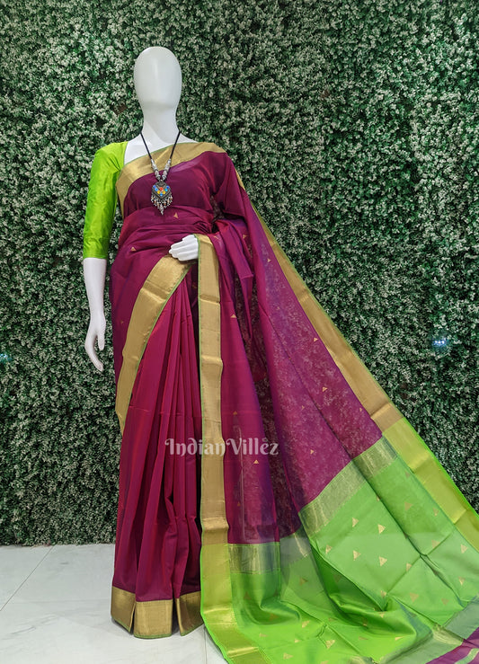 Purple Parrot Pure Silk Cotton Maheswari Saree