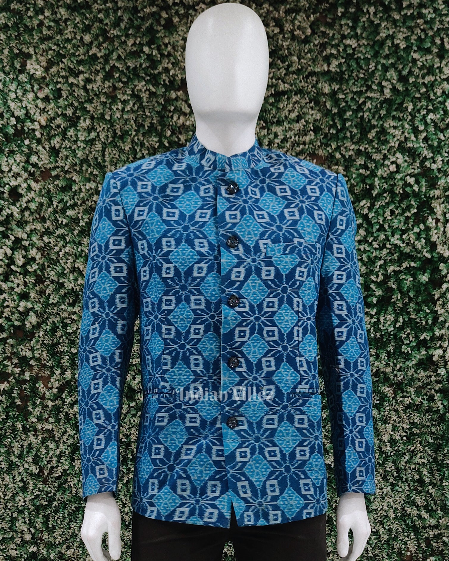 Blue Pasapali Jodhpuri Bandhgala Odisha Ikat Men's Casual Blazer 