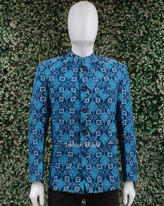 Blue Pasapali Jodhpuri Bandhgala Odisha Ikat Men's Casual Blazer 