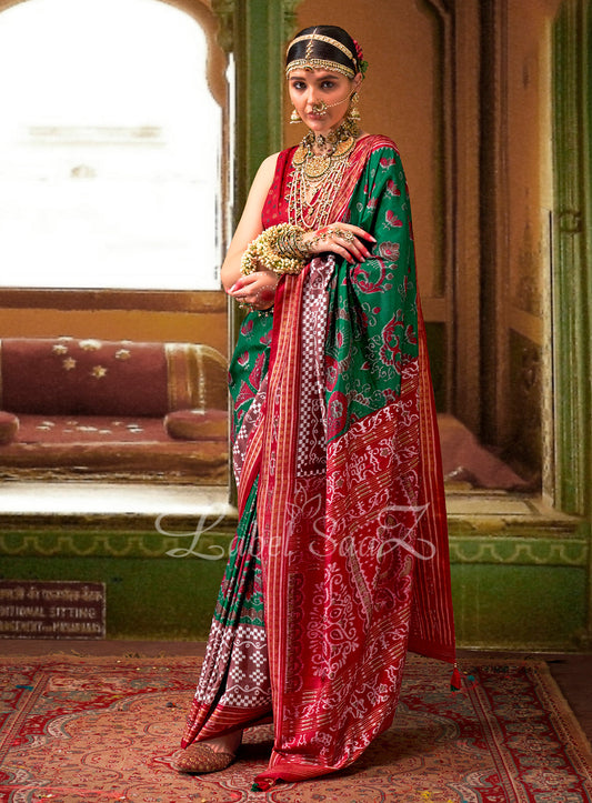 Red Green Designer Sambalpuri Ikat Saree