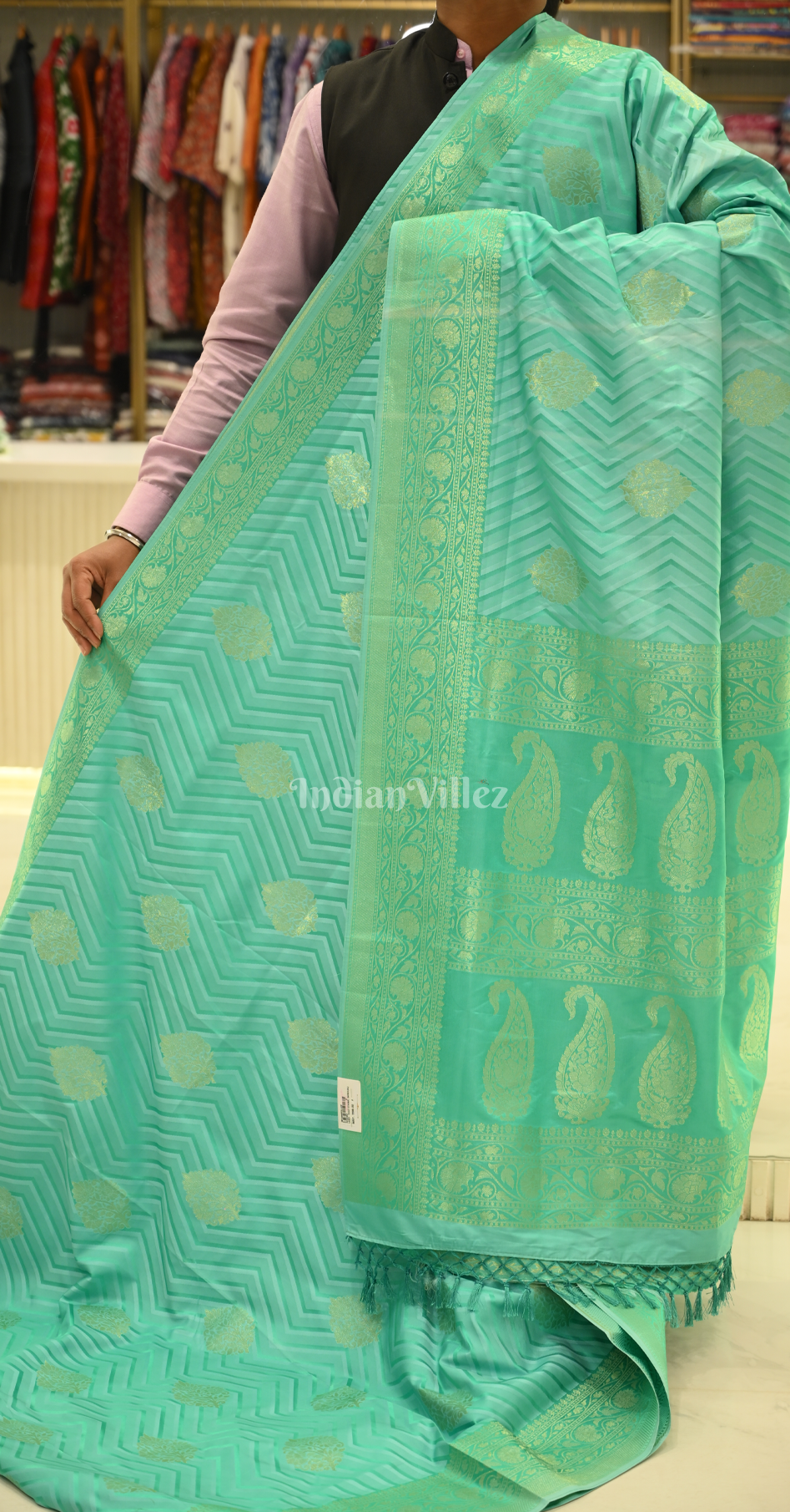 Sky Blue Two Tone Leheriya Banarasi Satin Silk Saree