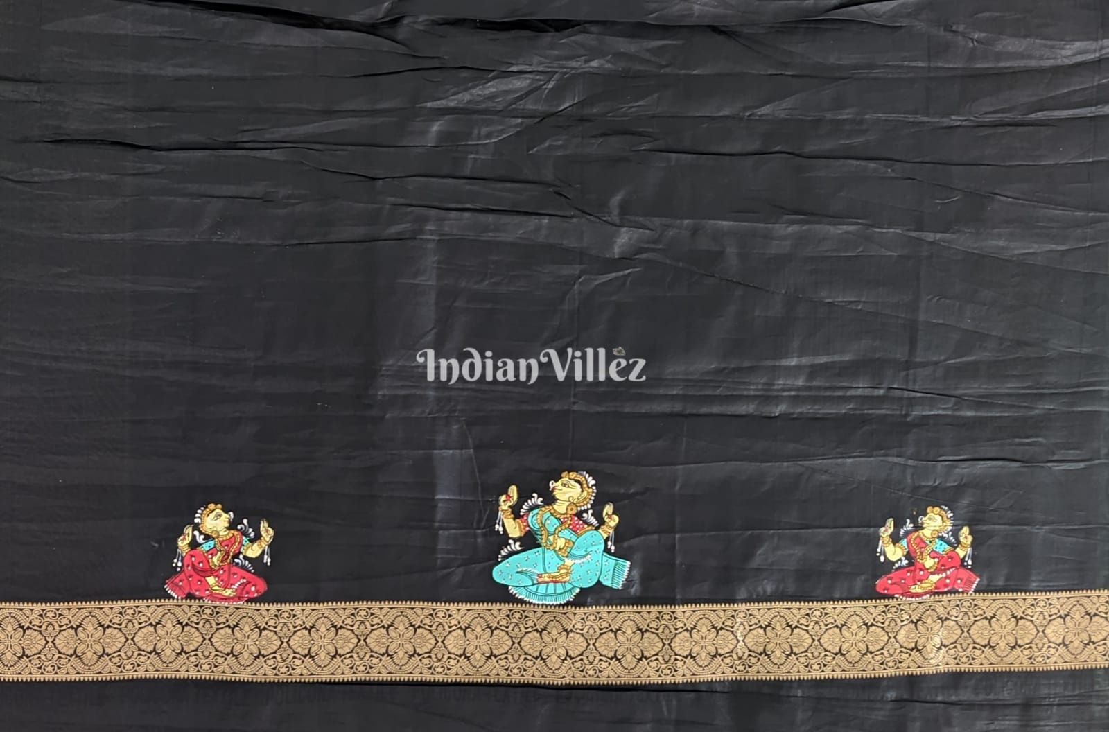 Black Nartaki Theme Pattachitra Silk Saree