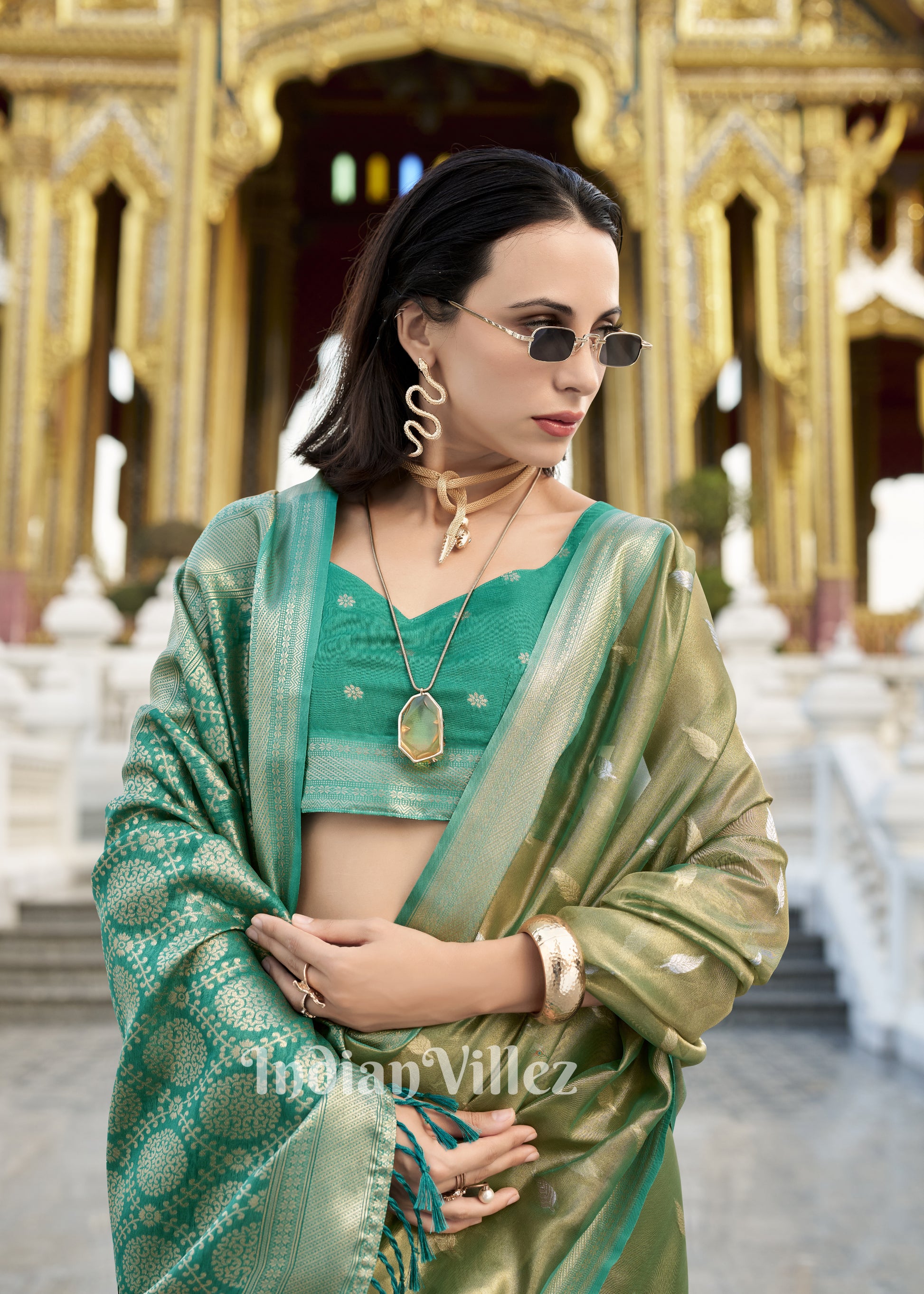 Green Zari Tissue Silk Saree