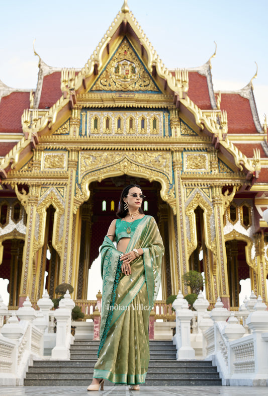 Green Zari Tissue Silk Saree