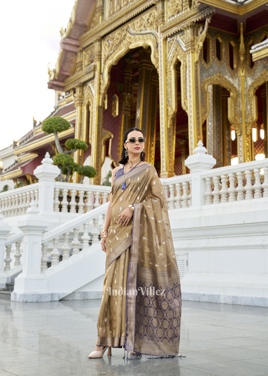 Golden Blue Zari Tissue Silk Saree