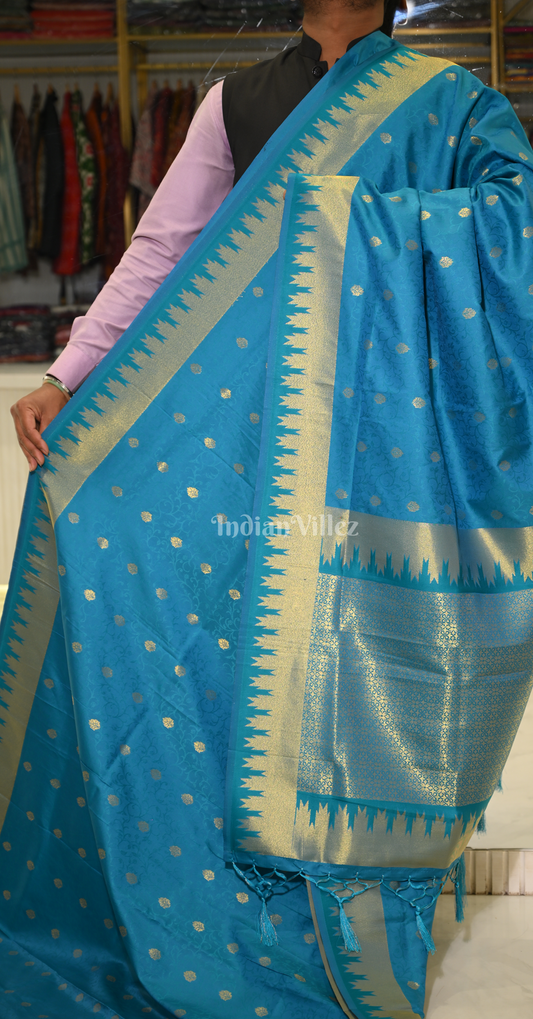 Sky Blue Weaving Silk Saree With Heavy Blouse
