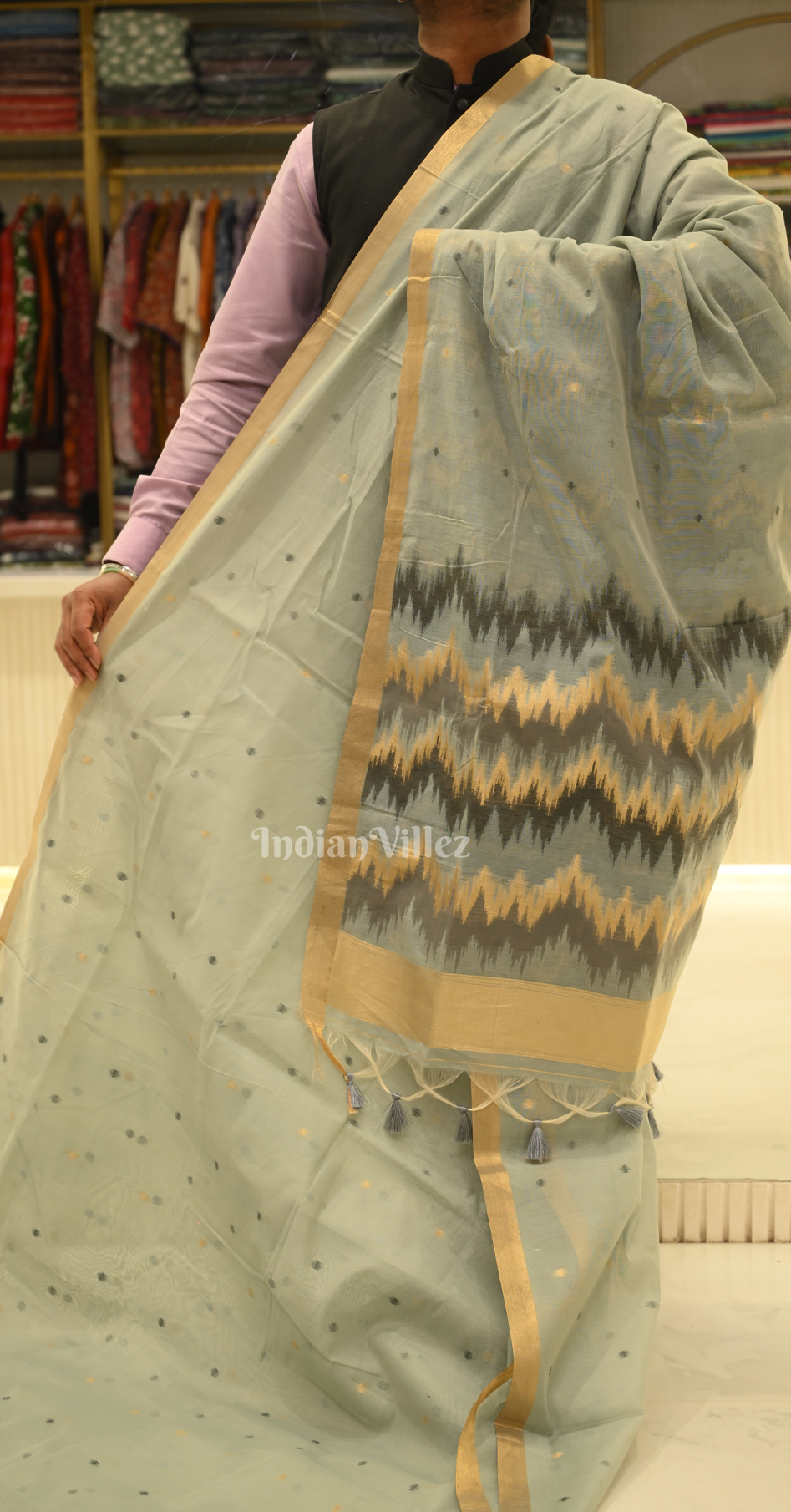 Grey Spun Weaving Silk Saree