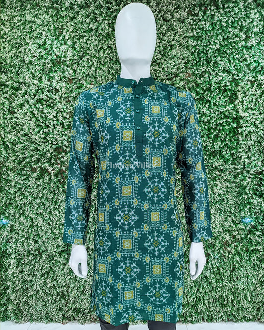 Green Sambalpuri Ikat Cotton Kurta For Men 