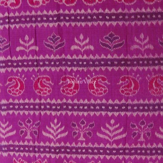 Deep Pink Floral Theme Cotton Ikat Handloom Fabric