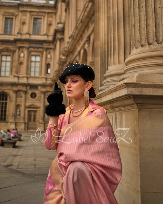 Peach Multicoloured Soft Handloom Silk Weaving Saree