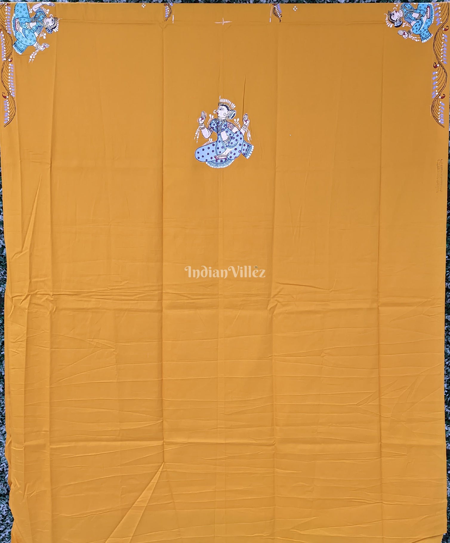 Yellow Radha Krisha Pattachitra Kurti Cotton Dress Material