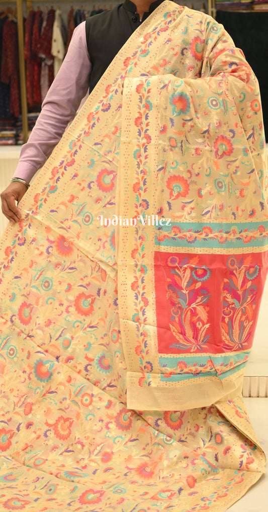 White Kashmiri Modal Weaving Banarasi Silk Saree