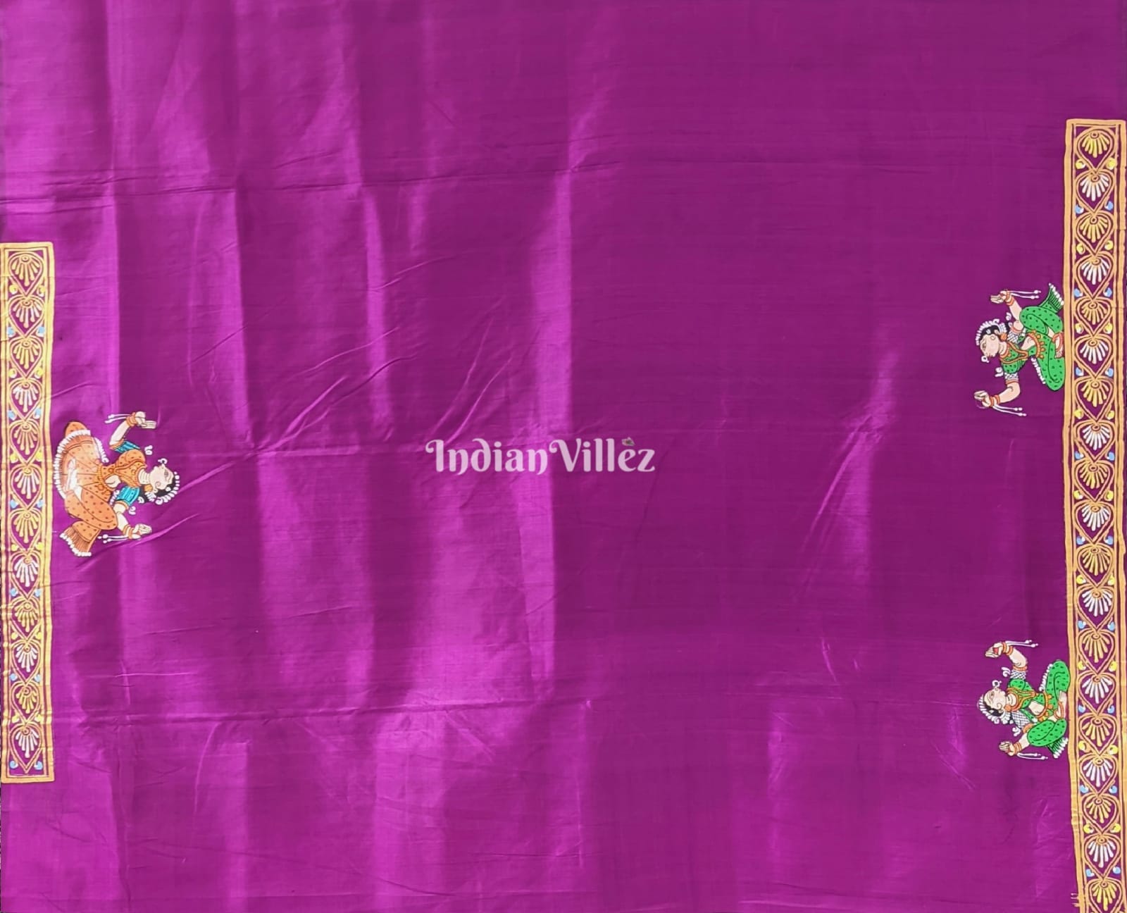 Purple Krishna Leela Pattachitra Silk Saree