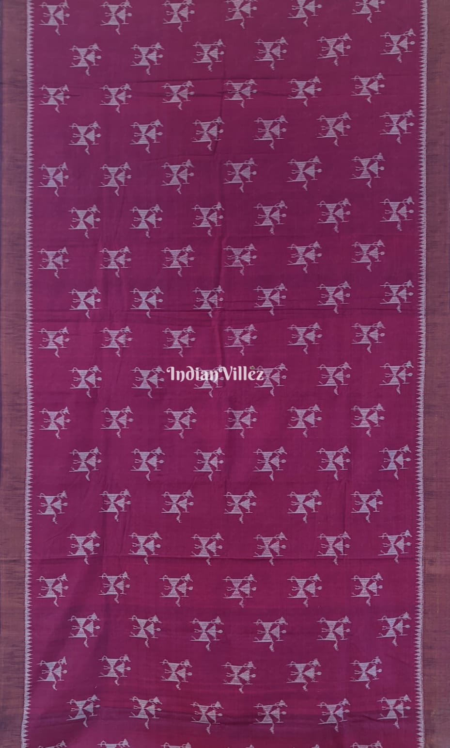 Wine Tribal Theme Sambalpuri Ikat Cotton Saree