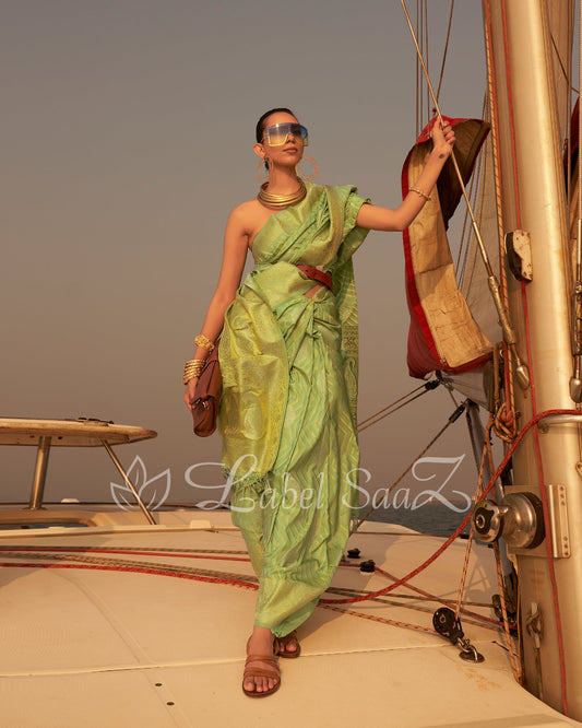 Green Two Tone Leheriya Banarasi Satin Silk Saree