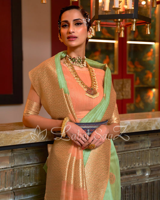 Mint Green Pure Multicoloured Linen Banarasi Saree