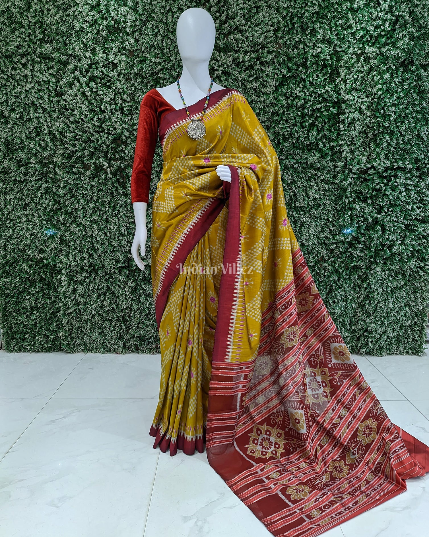 Mustard Yellow Odisha Handloom Tarabali Contemporary Silk Saree