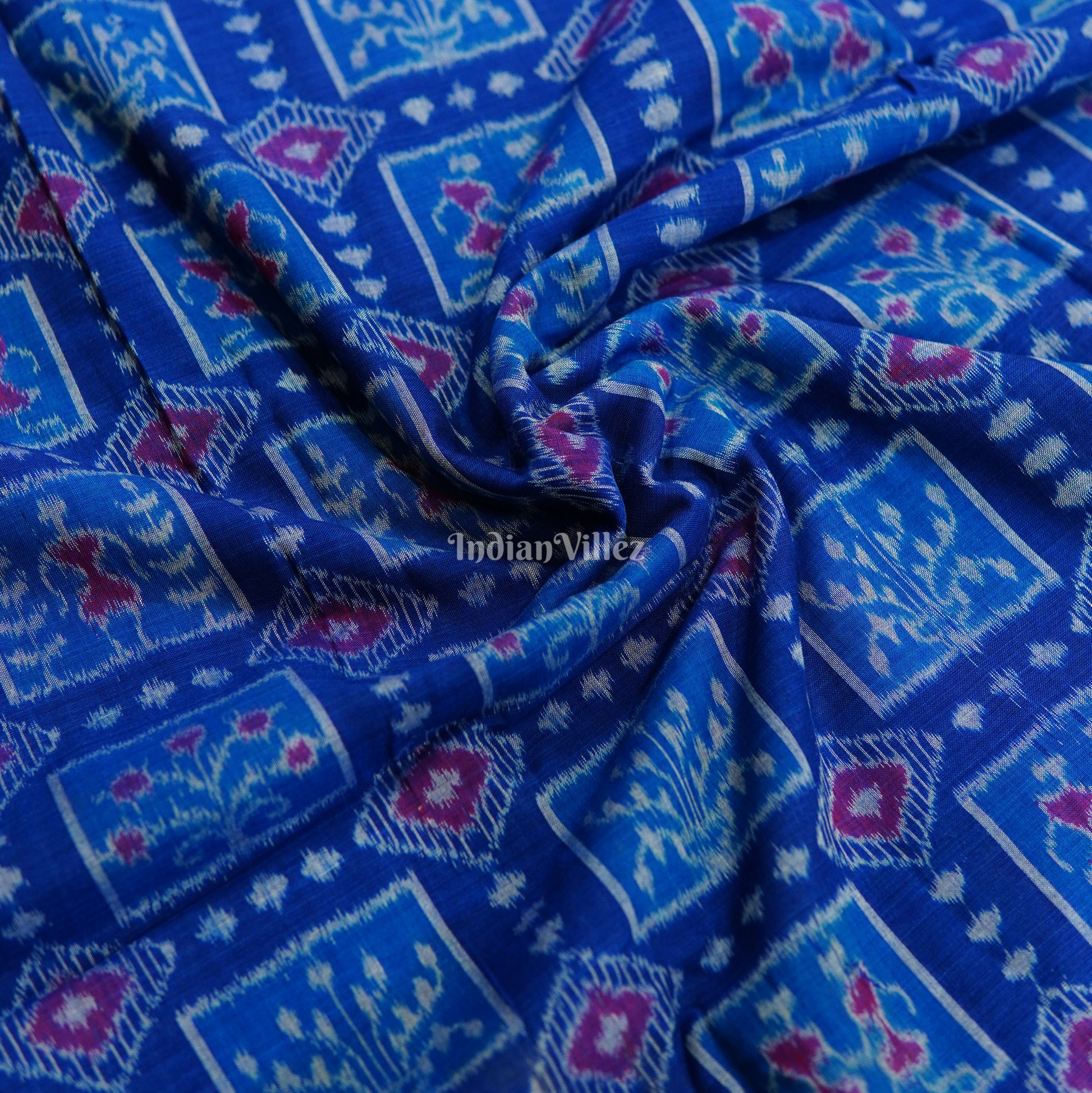 Dark Blue Tribal Theme Cotton Ikat Handloom Fabric