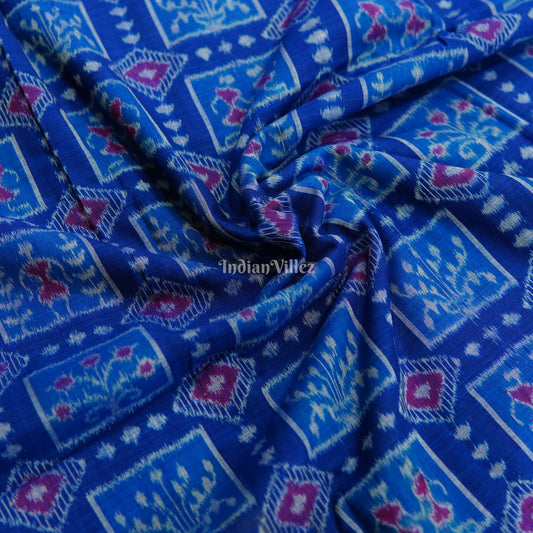 Dark Blue Tribal Theme Cotton Ikat Handloom Fabric