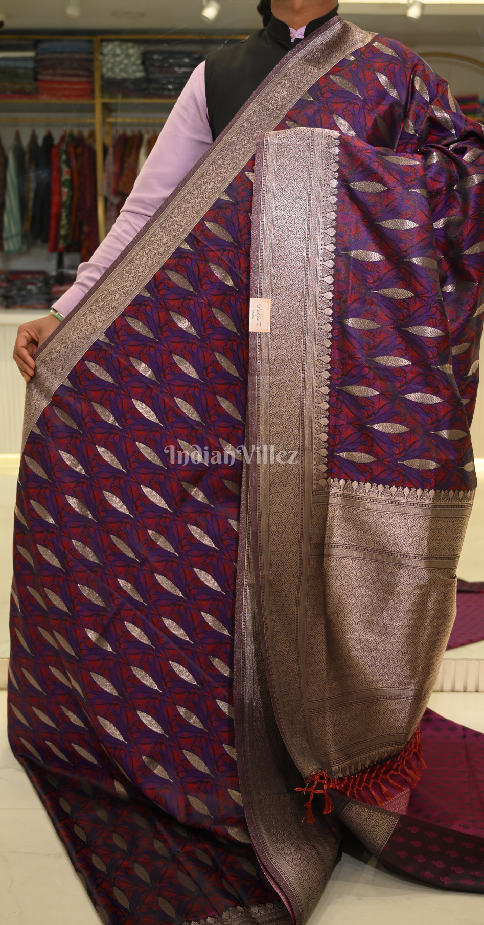 Purple Zari Banarasi Satin Silk Saree