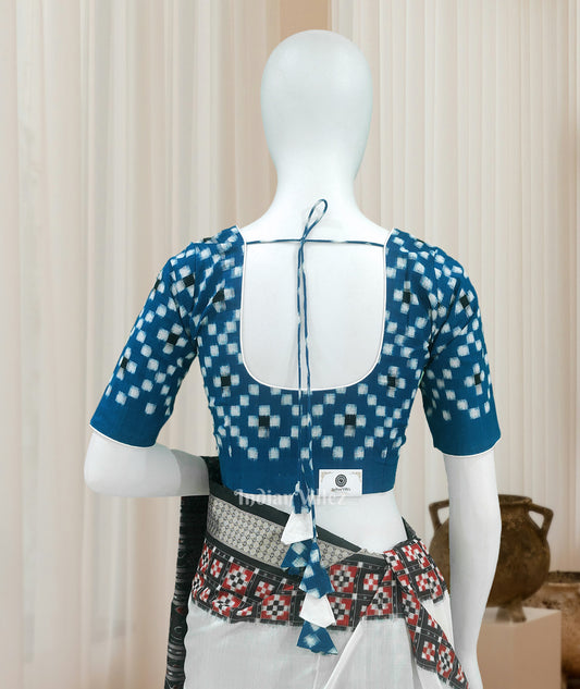 Navy Blue Pasapali Odisha Ikat Sambalpuri Cotton Blouse