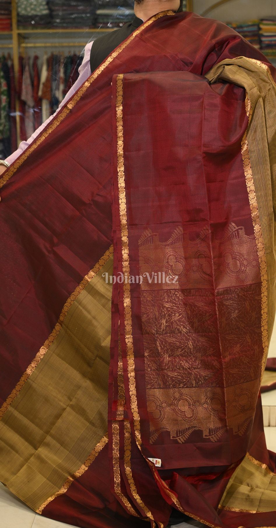 Olive Green Maroon  Zari Pure Kanjivaram Soft Silk Saree