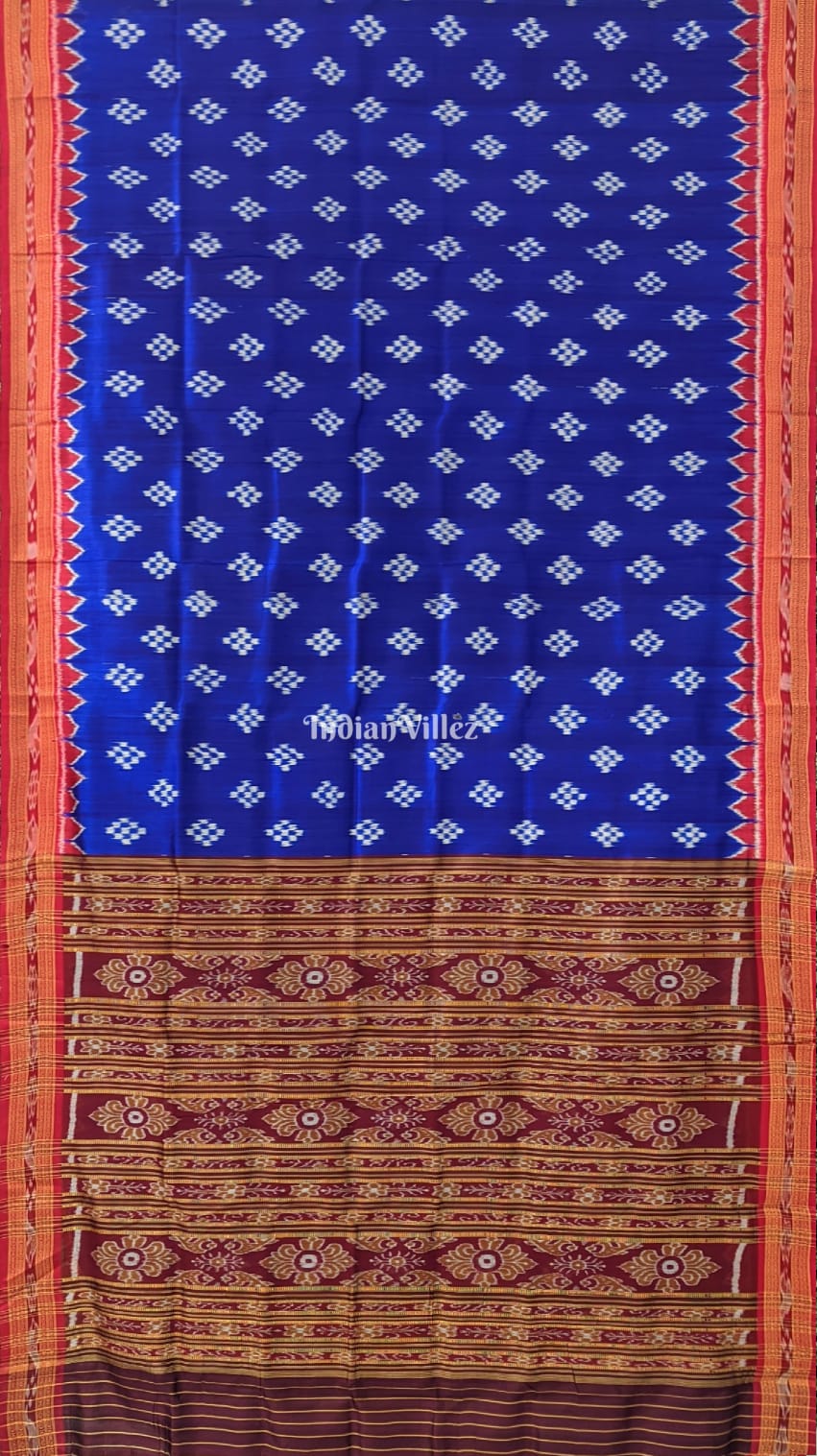 Blue Red Odisha Ikat Khandua Silk Saree